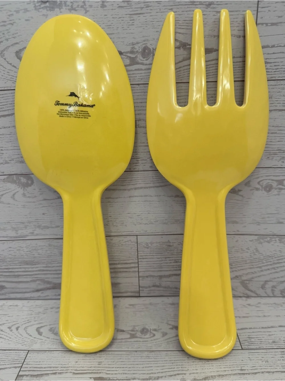 Tommy Bahama Rustic Crackle Tuscan Melamine Collection 12” Bowl Fork and Spoon